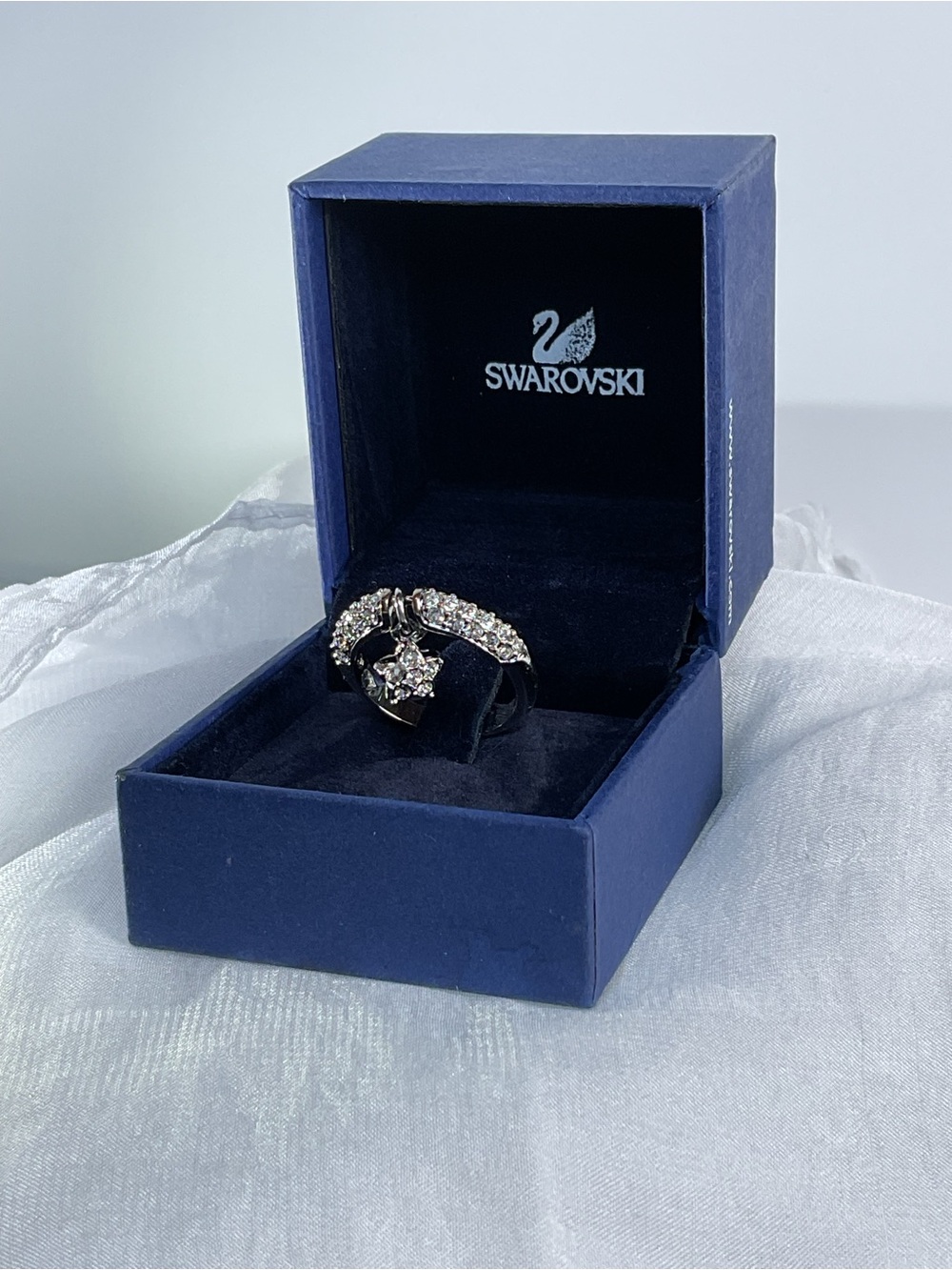 Swarovski Silver-Tone Crystal Pavé Ring with Clear Stones and Star Charm